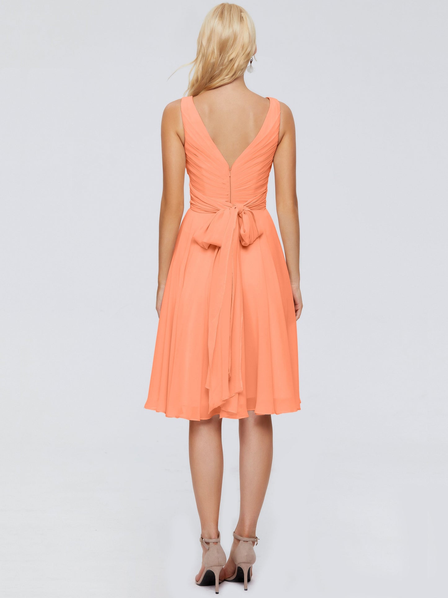 Jocelyn V-Neck Knee Length Chiffon Bridesmaid Dresses