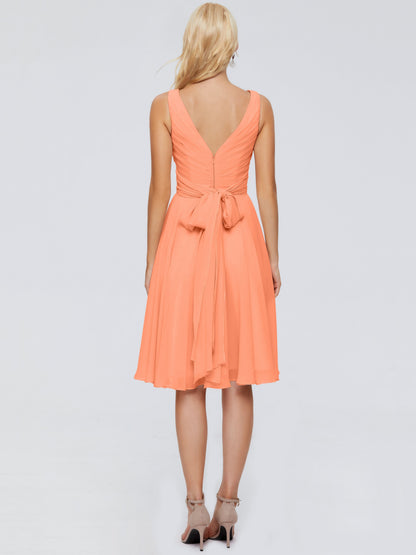 Jocelyn V-Neck Knee Length Chiffon Bridesmaid Dresses