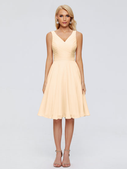 Jocelyn V-Neck Knee Length Chiffon Bridesmaid Dresses