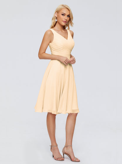 Jocelyn V-Neck Knee Length Chiffon Bridesmaid Dresses