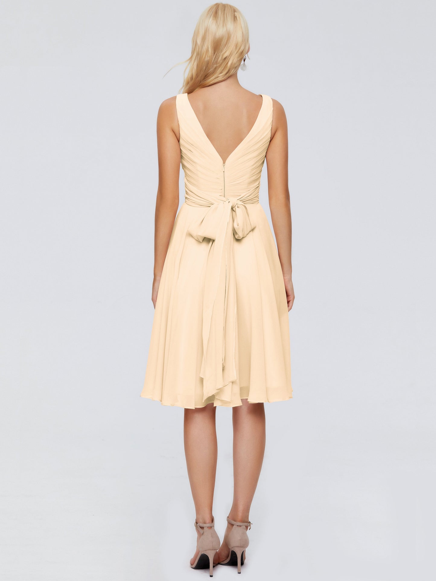 Jocelyn V-Neck Knee Length Chiffon Bridesmaid Dresses