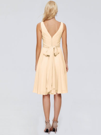 Jocelyn V-Neck Knee Length Chiffon Bridesmaid Dresses