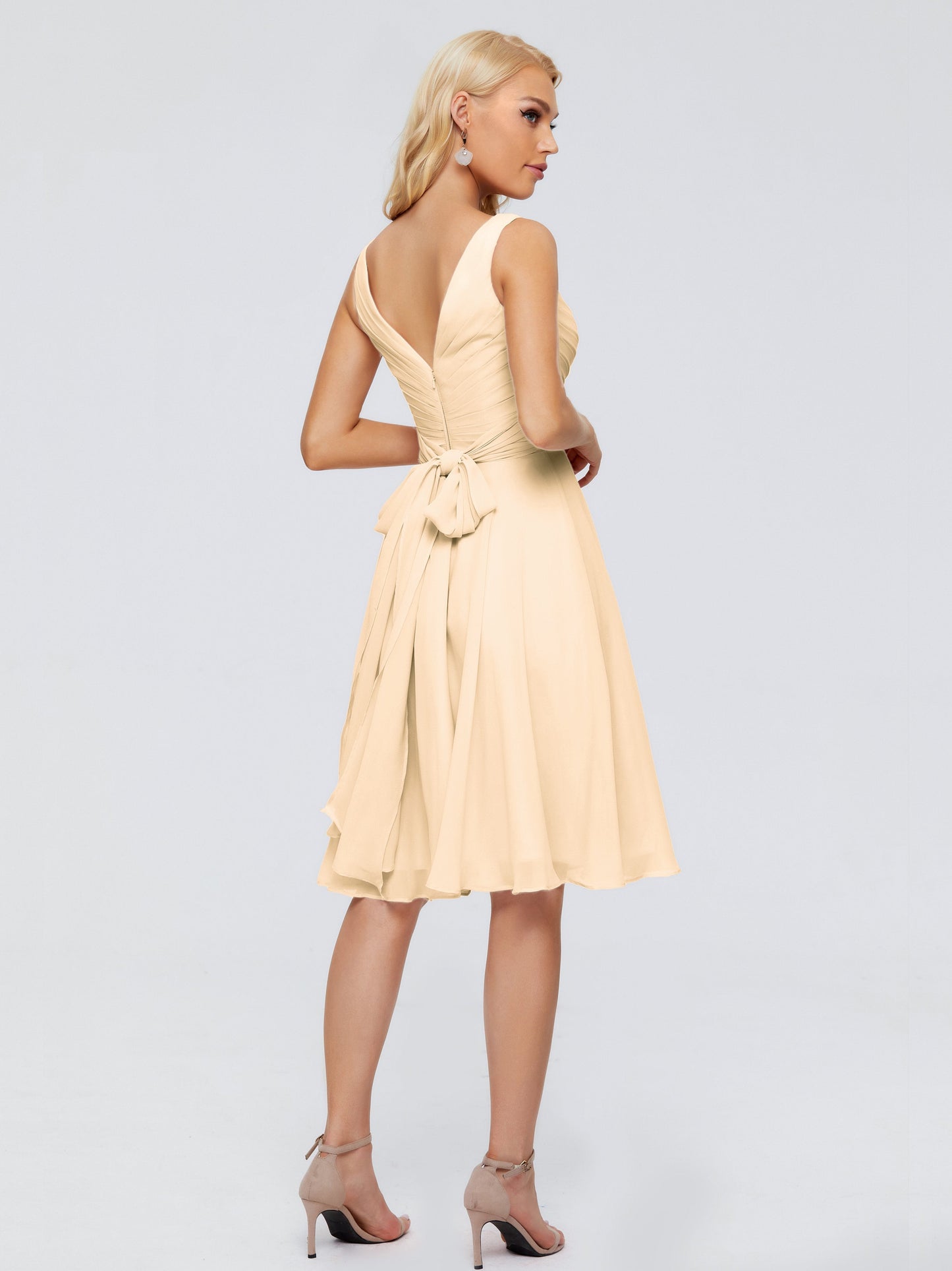 Jocelyn V-Neck Knee Length Chiffon Bridesmaid Dresses