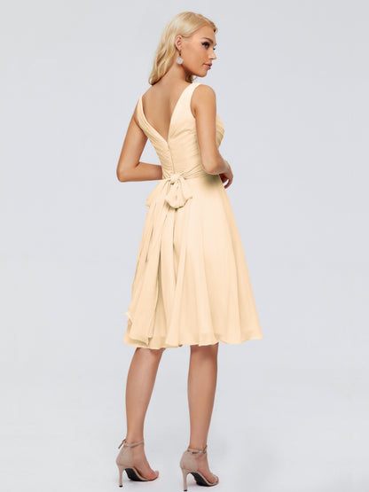Jocelyn V-Neck Knee Length Chiffon Bridesmaid Dresses