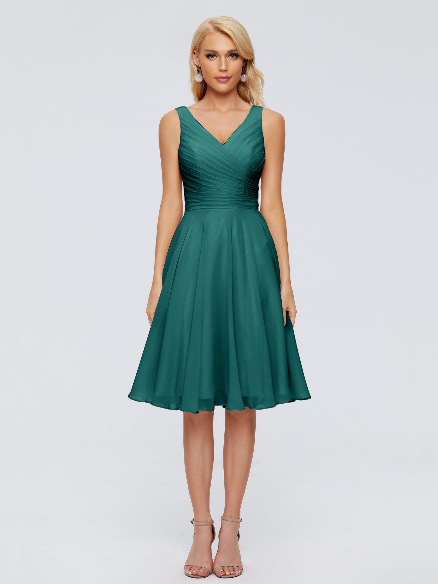 Jocelyn V-Neck Knee Length Chiffon Bridesmaid Dresses