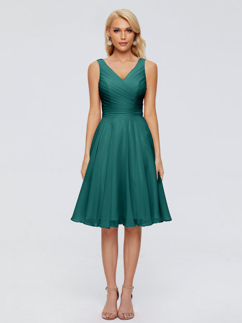 Jocelyn V-Neck Knee Length Chiffon Bridesmaid Dresses