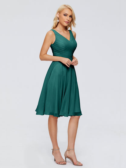 Jocelyn V-Neck Knee Length Chiffon Bridesmaid Dresses