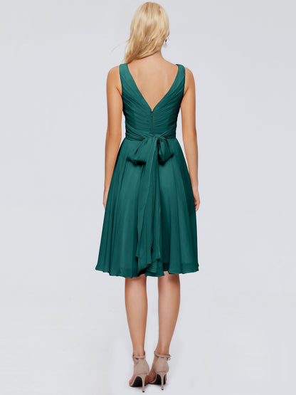 Jocelyn V-Neck Knee Length Chiffon Bridesmaid Dresses
