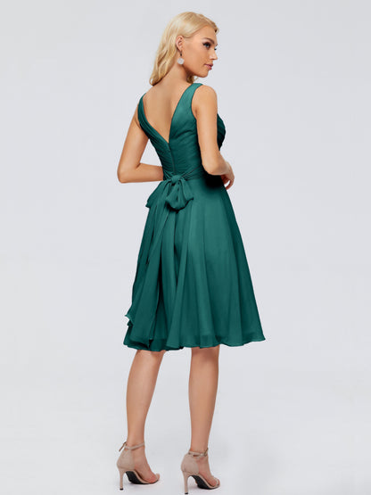 Jocelyn V-Neck Knee Length Chiffon Bridesmaid Dresses