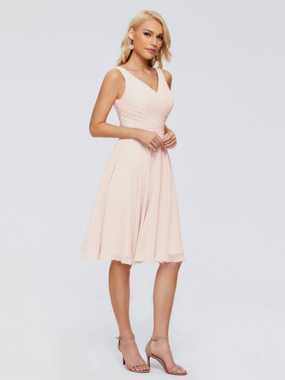 Jocelyn V-Neck Knee Length Chiffon Bridesmaid Dresses