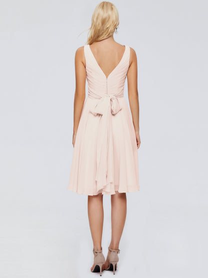 Jocelyn V-Neck Knee Length Chiffon Bridesmaid Dresses