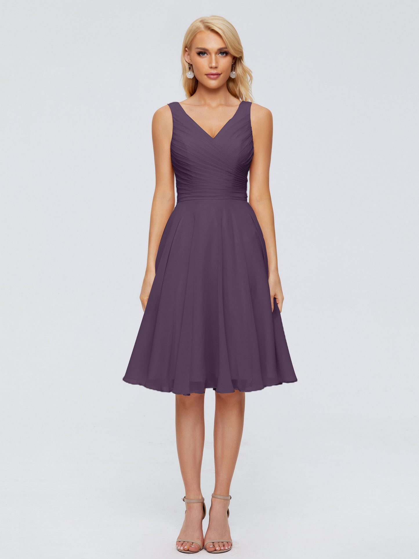 Jocelyn V-Neck Knee Length Chiffon Bridesmaid Dresses