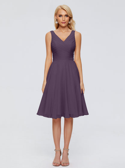 Jocelyn V-Neck Knee Length Chiffon Bridesmaid Dresses