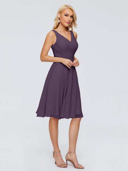 Jocelyn V-Neck Knee Length Chiffon Bridesmaid Dresses