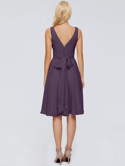 Jocelyn V-Neck Knee Length Chiffon Bridesmaid Dresses