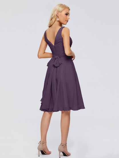 Jocelyn V-Neck Knee Length Chiffon Bridesmaid Dresses