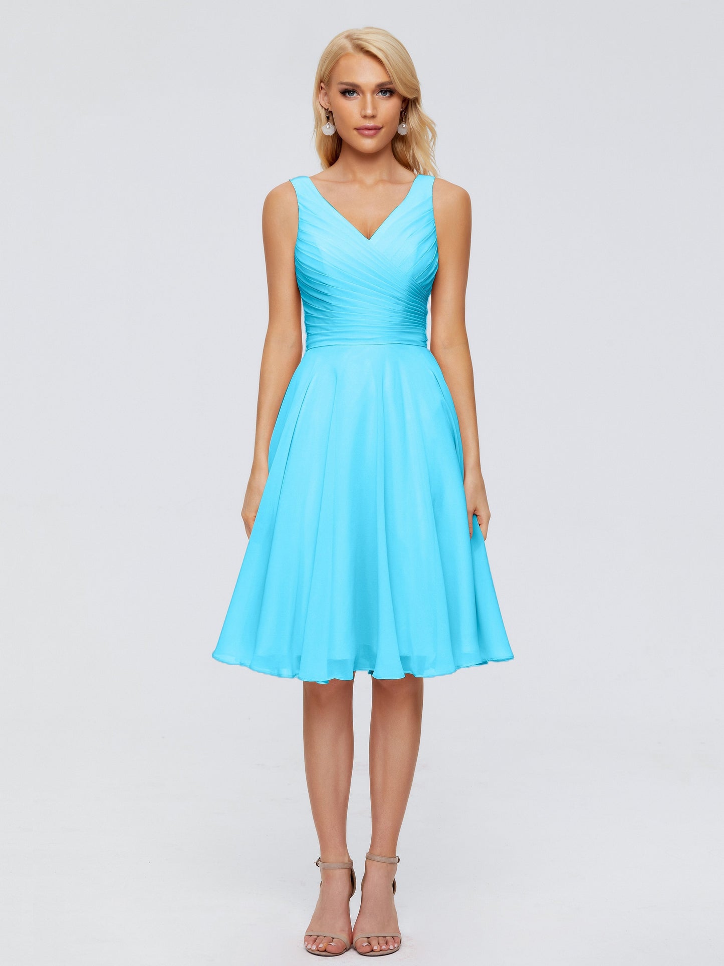 Jocelyn V-Neck Knee Length Chiffon Bridesmaid Dresses