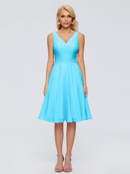 Jocelyn V-Neck Knee Length Chiffon Bridesmaid Dresses