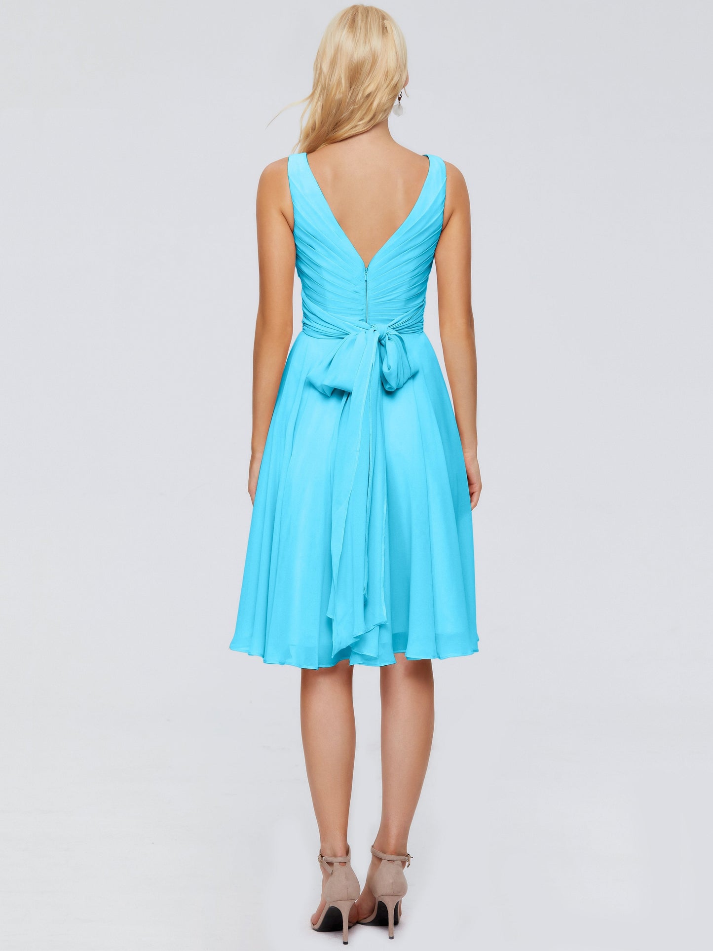 Jocelyn V-Neck Knee Length Chiffon Bridesmaid Dresses