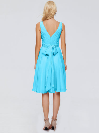 Jocelyn V-Neck Knee Length Chiffon Bridesmaid Dresses