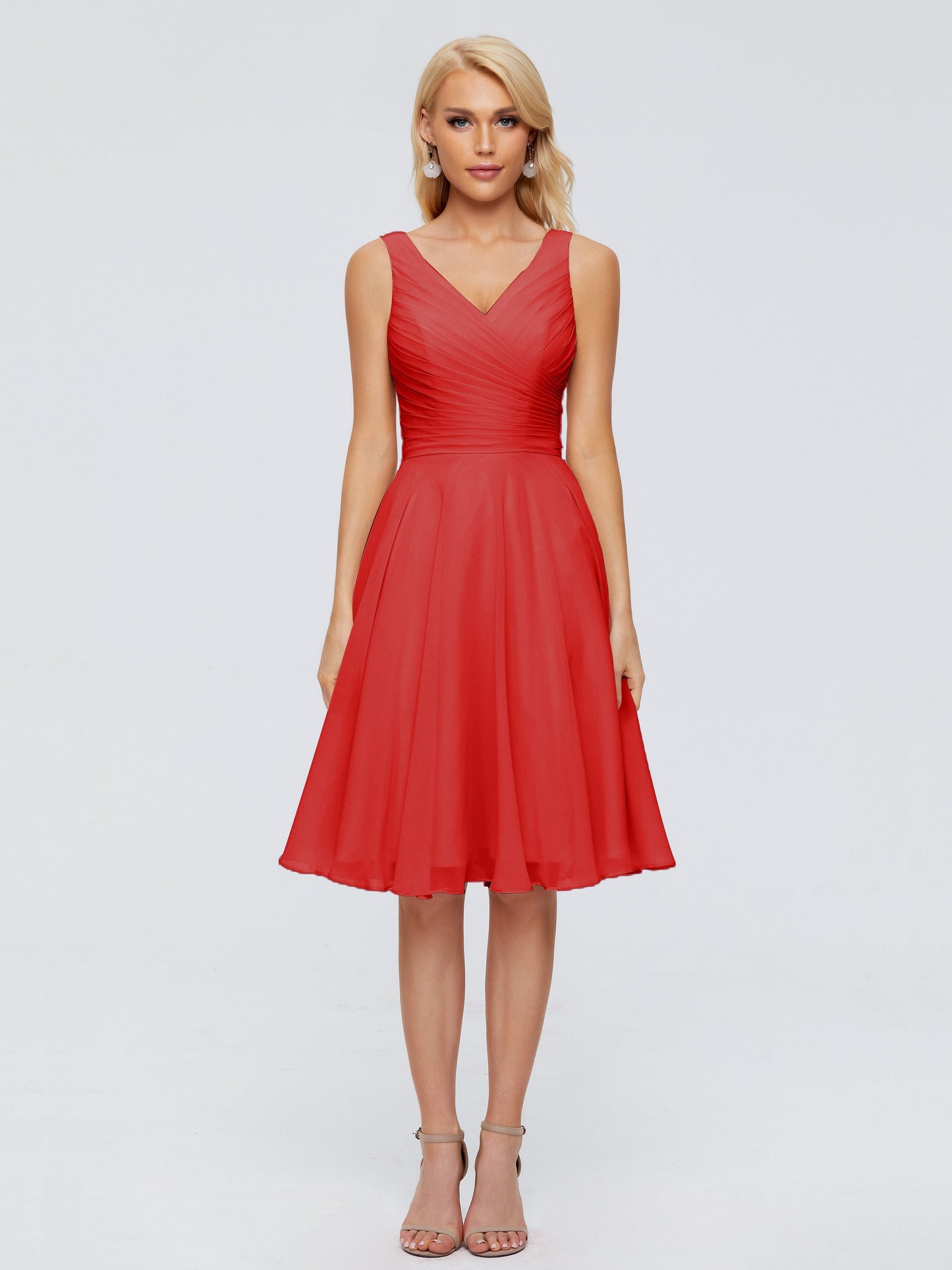 Jocelyn V-Neck Knee Length Chiffon Bridesmaid Dresses