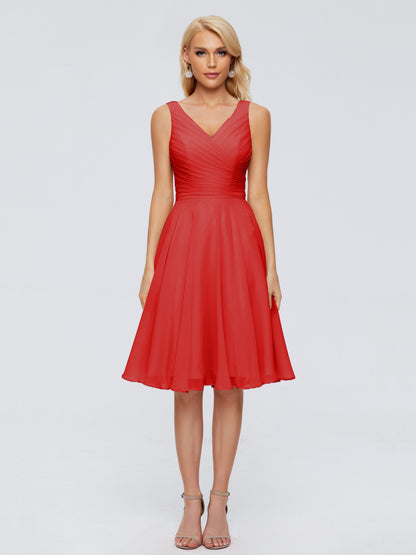 Jocelyn V-Neck Knee Length Chiffon Bridesmaid Dresses