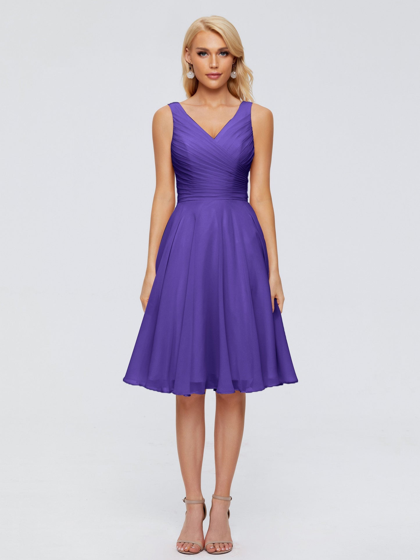 Jocelyn V-Neck Knee Length Chiffon Bridesmaid Dresses