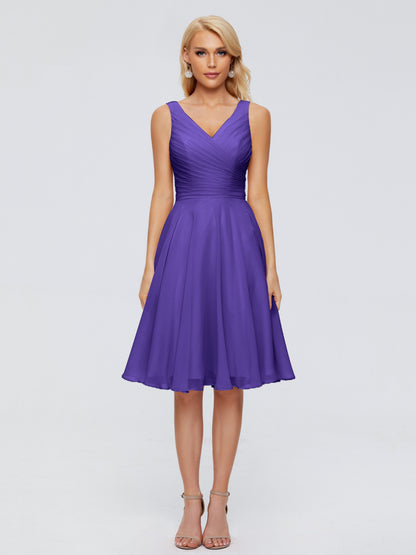 Jocelyn V-Neck Knee Length Chiffon Bridesmaid Dresses
