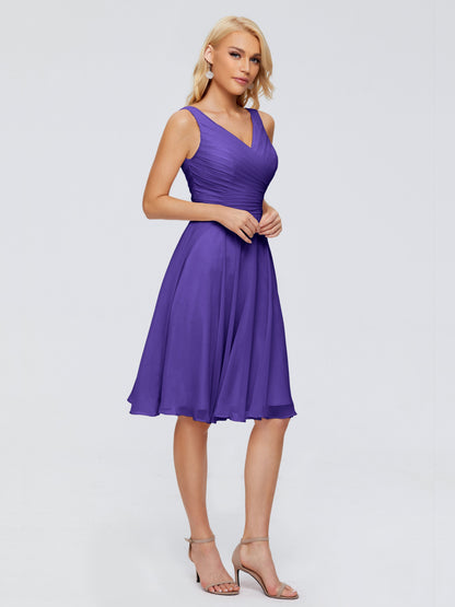 Jocelyn V-Neck Knee Length Chiffon Bridesmaid Dresses
