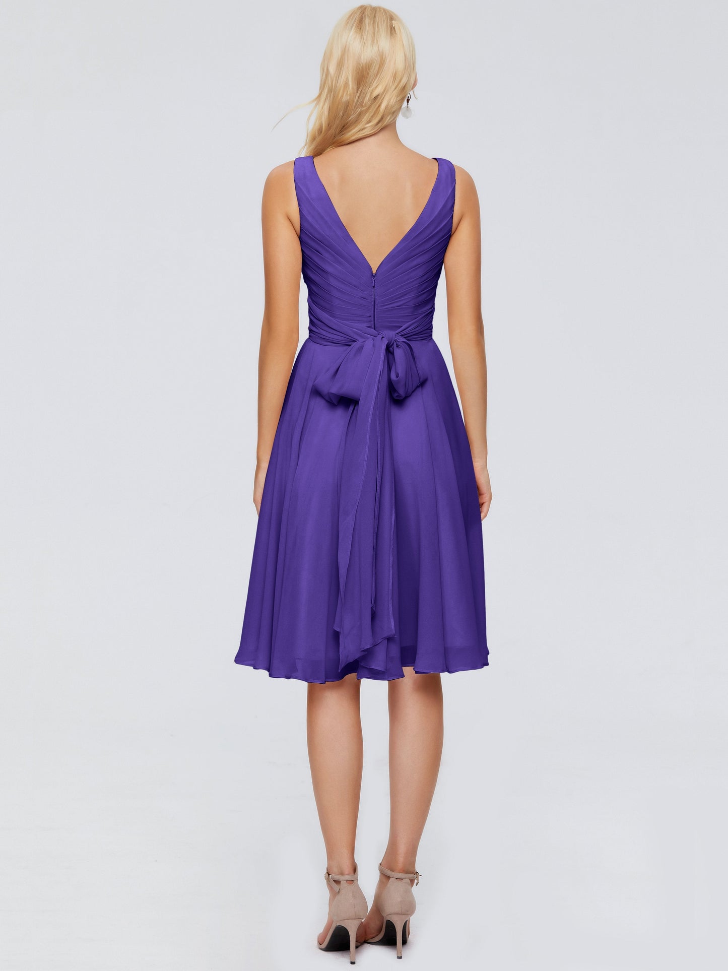 Jocelyn V-Neck Knee Length Chiffon Bridesmaid Dresses