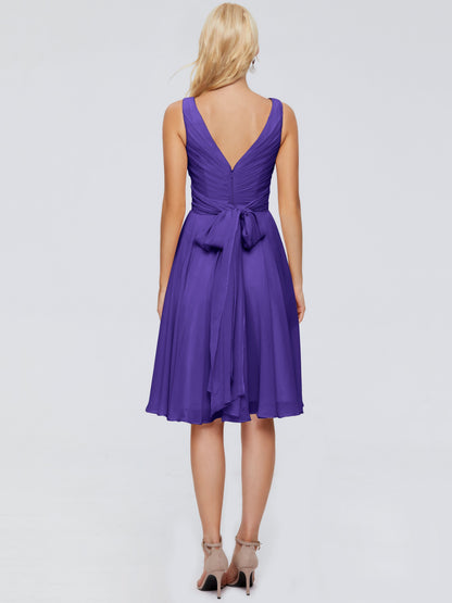 Jocelyn V-Neck Knee Length Chiffon Bridesmaid Dresses