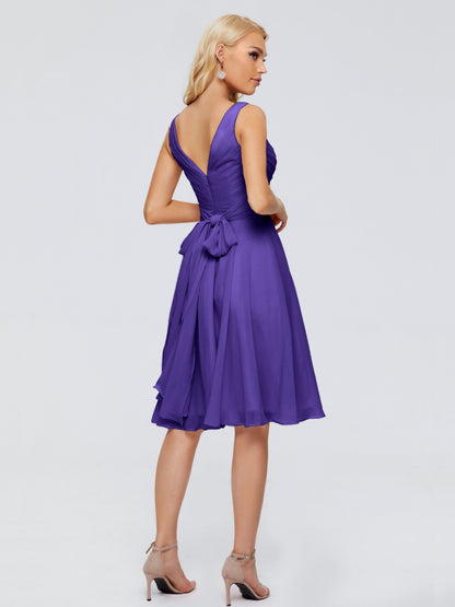 Jocelyn V-Neck Knee Length Chiffon Bridesmaid Dresses