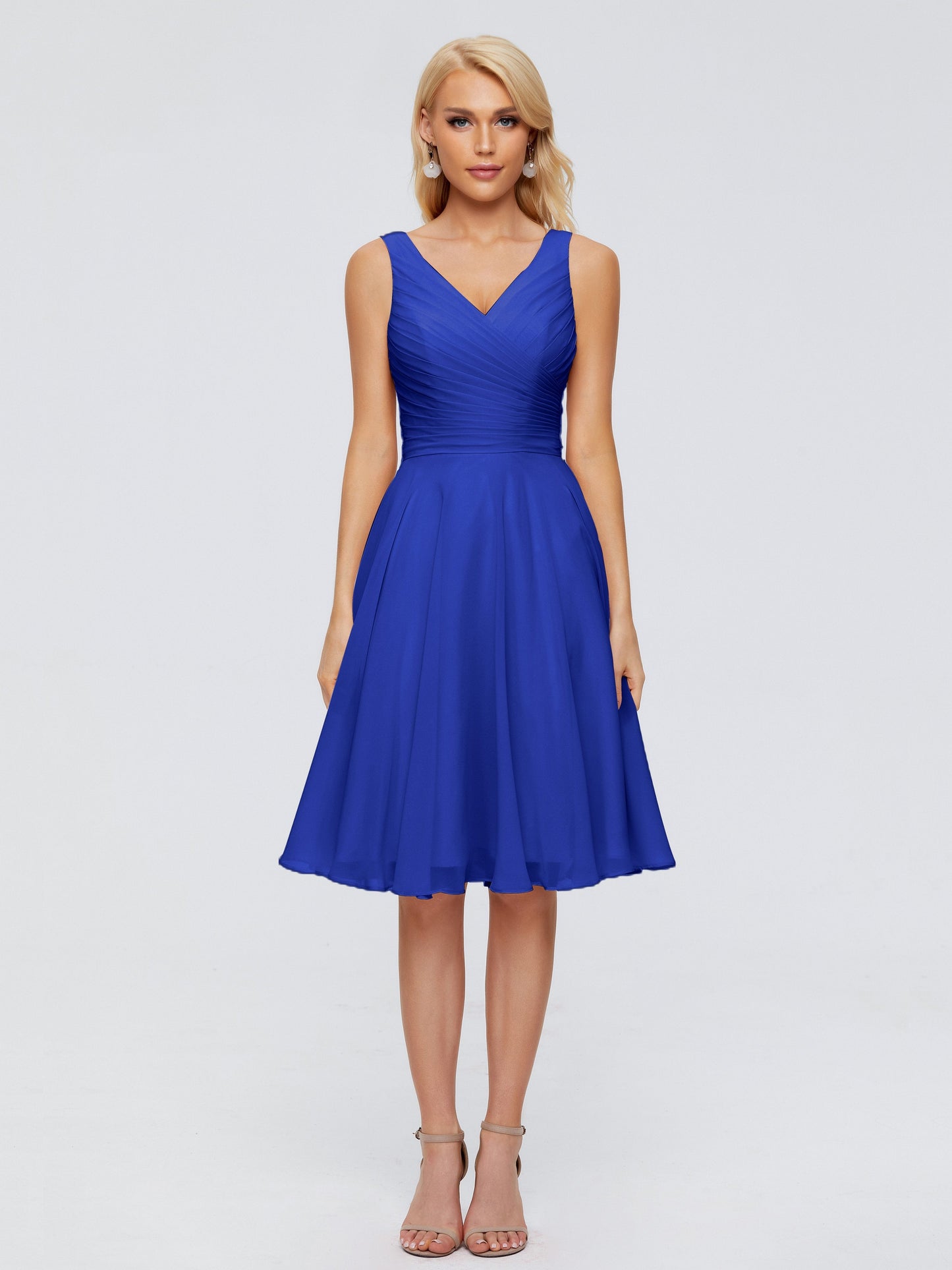 Jocelyn V-Neck Knee Length Chiffon Bridesmaid Dresses