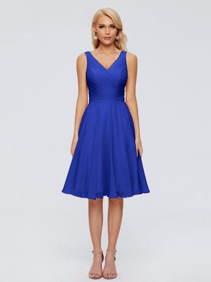 Jocelyn V-Neck Knee Length Chiffon Bridesmaid Dresses