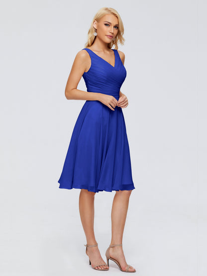 Jocelyn V-Neck Knee Length Chiffon Bridesmaid Dresses