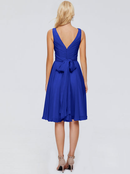 Jocelyn V-Neck Knee Length Chiffon Bridesmaid Dresses