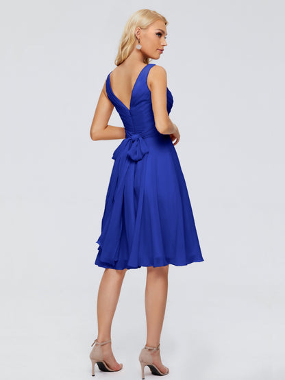 Jocelyn V-Neck Knee Length Chiffon Bridesmaid Dresses