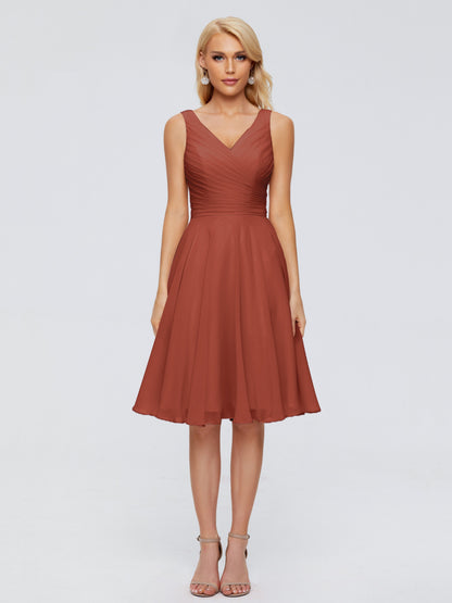 Jocelyn V-Neck Knee Length Chiffon Bridesmaid Dresses