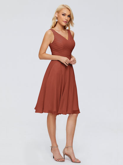 Jocelyn V-Neck Knee Length Chiffon Bridesmaid Dresses