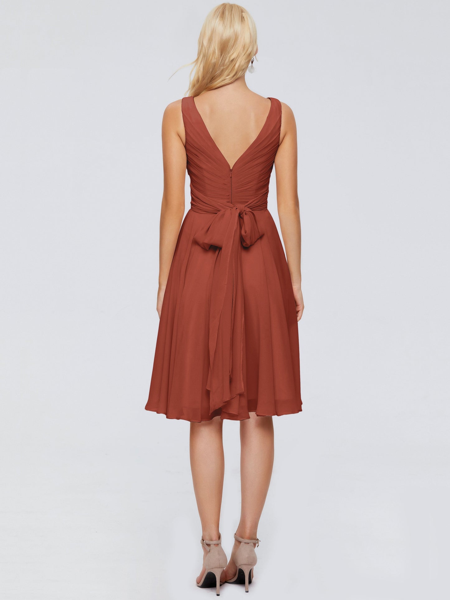 Jocelyn V-Neck Knee Length Chiffon Bridesmaid Dresses