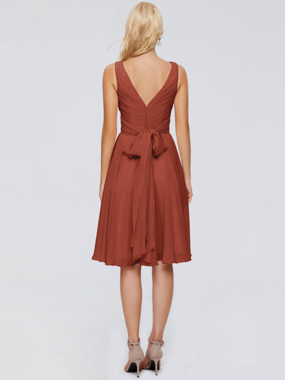 Jocelyn V-Neck Knee Length Chiffon Bridesmaid Dresses