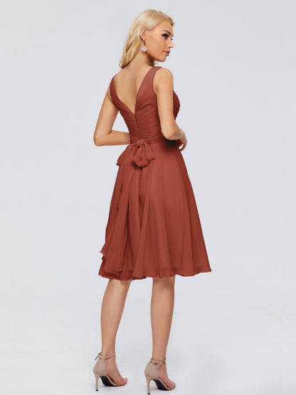 Jocelyn V-Neck Knee Length Chiffon Bridesmaid Dresses