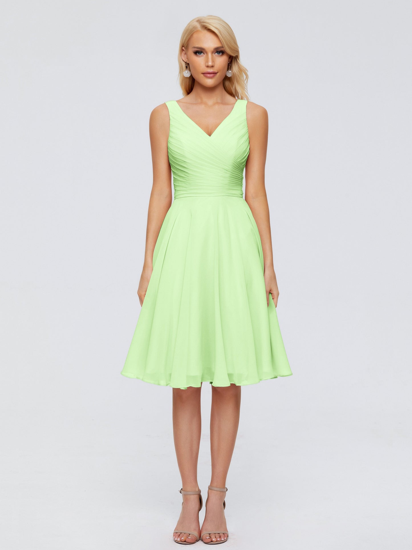 Jocelyn V-Neck Knee Length Chiffon Bridesmaid Dresses