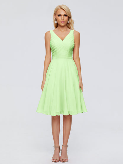 Jocelyn V-Neck Knee Length Chiffon Bridesmaid Dresses