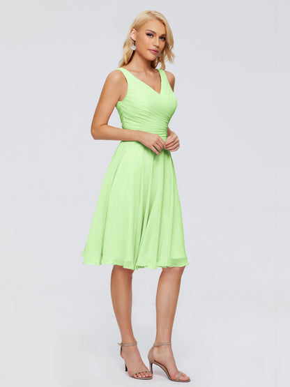 Jocelyn V-Neck Knee Length Chiffon Bridesmaid Dresses