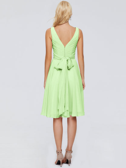 Jocelyn V-Neck Knee Length Chiffon Bridesmaid Dresses