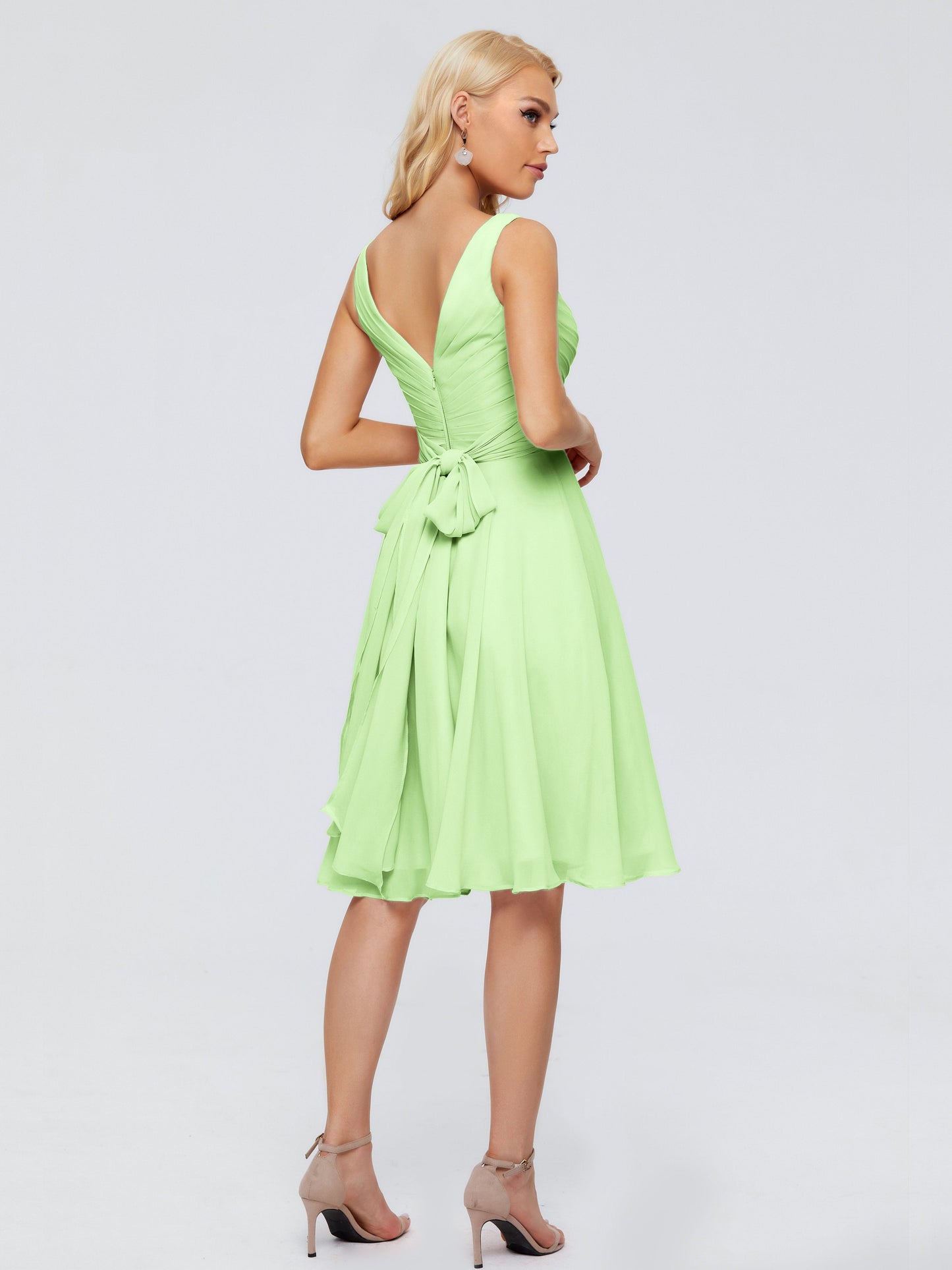 Jocelyn V-Neck Knee Length Chiffon Bridesmaid Dresses