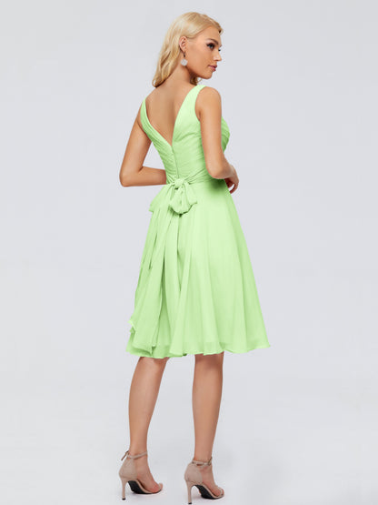 Jocelyn V-Neck Knee Length Chiffon Bridesmaid Dresses