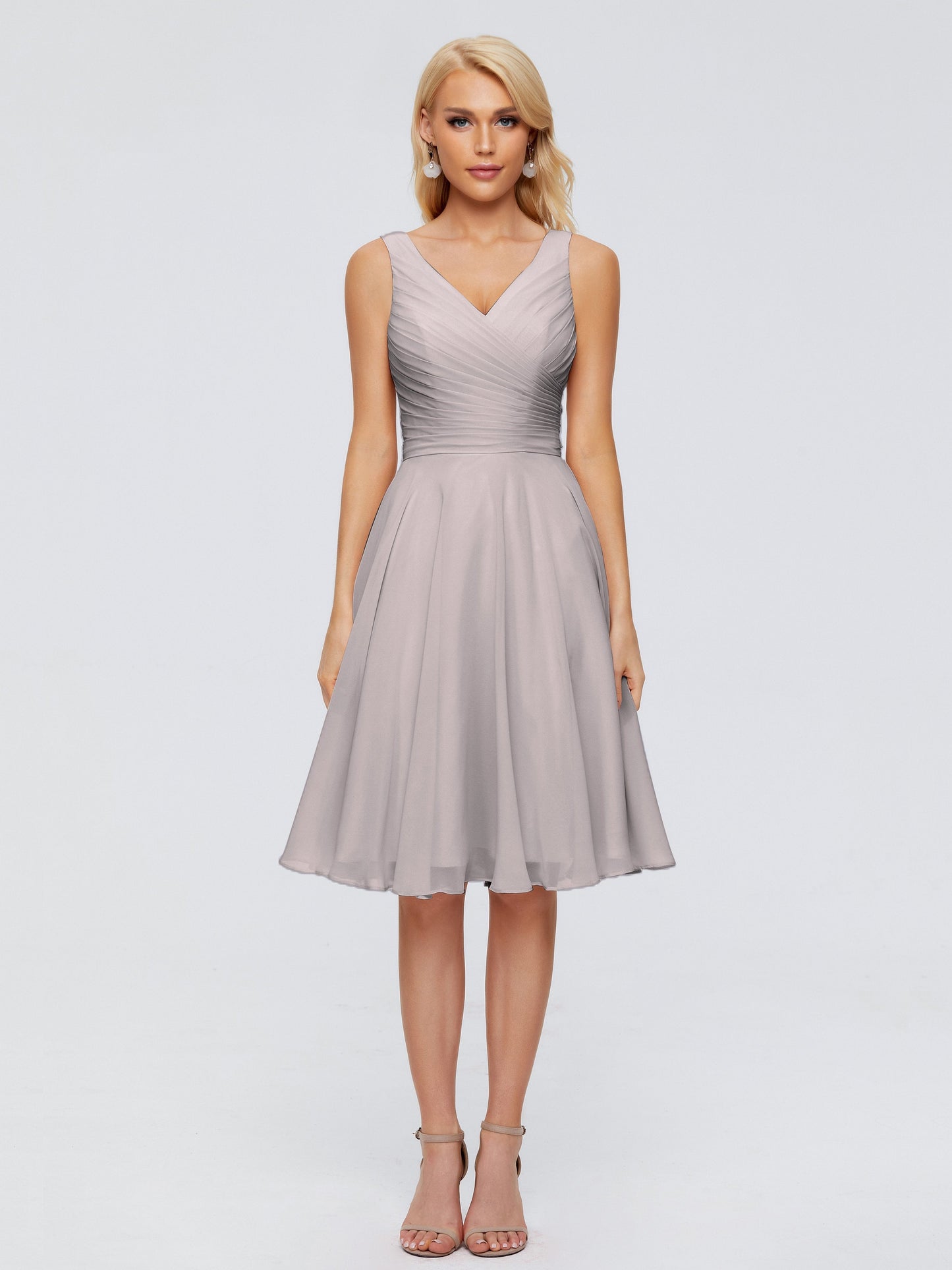 Jocelyn V-Neck Knee Length Chiffon Bridesmaid Dresses