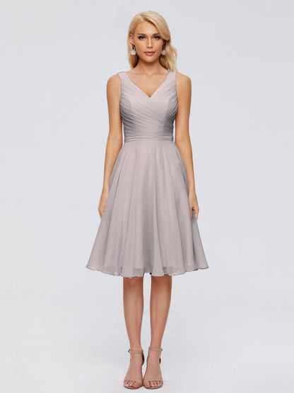 Jocelyn V-Neck Knee Length Chiffon Bridesmaid Dresses